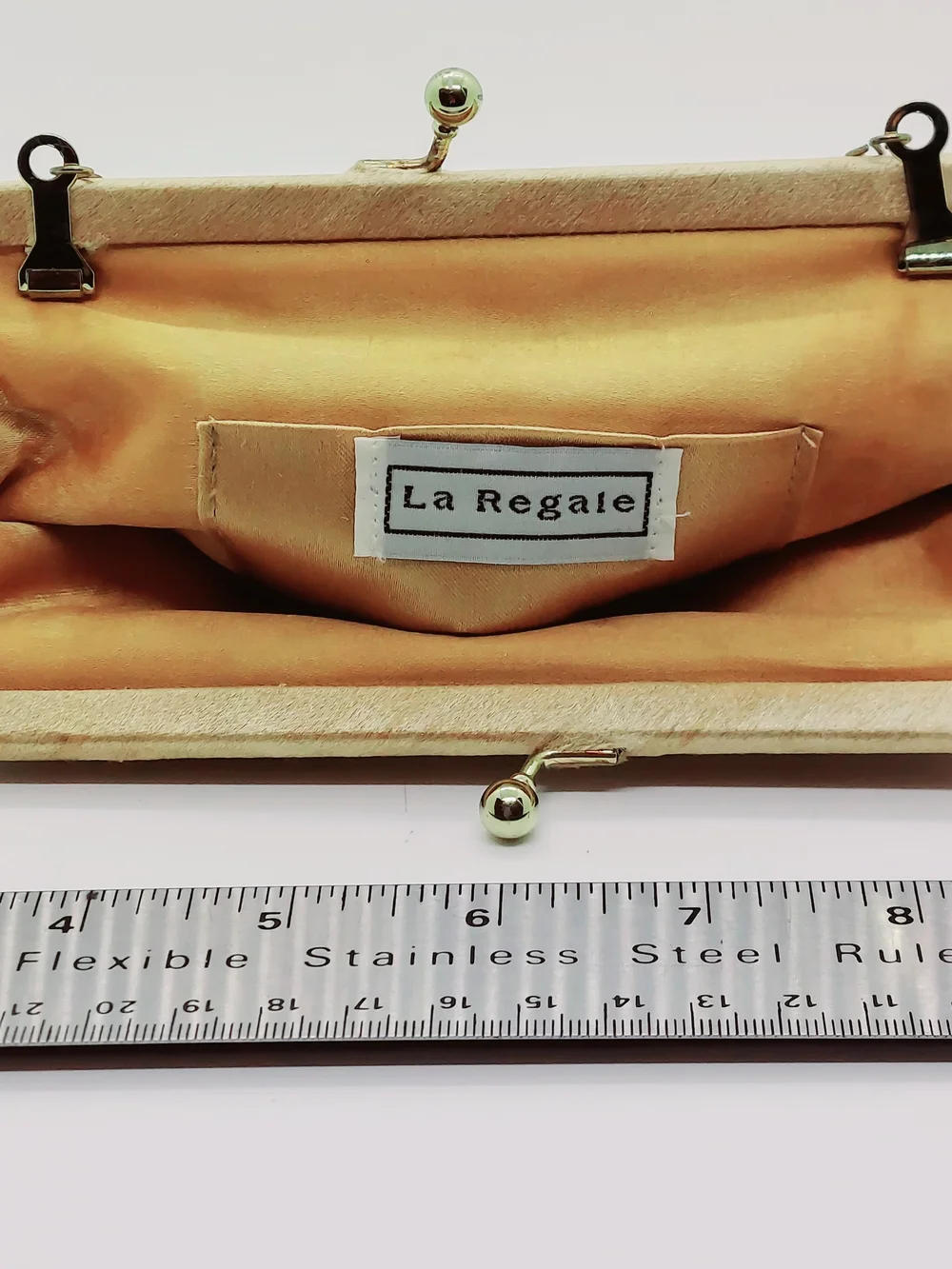 La Regale Matte Gold Satin Beaded Convertible Clutch Purse With Chain Strap